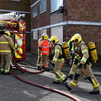 Liverpool photographer commissioned to document a fire and rescue exercise in high-rise residential apartments in Merseyside
