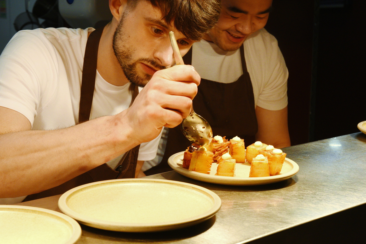 Preparation photos for a drinks reception with canapes